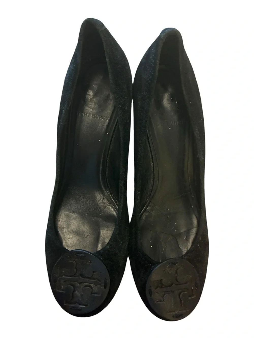 Tory Burch Black Suede Wedge with Logo Medallion Size 8